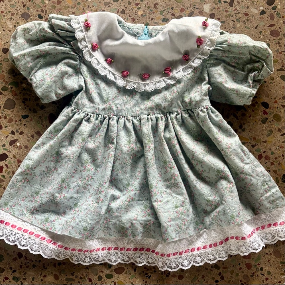 Vintage 80’s Floral Toddler Dress with Lace Trim